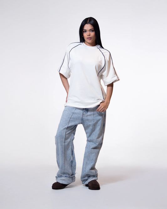 Camiseta Urban Blanco Lineas Azul Oscuro