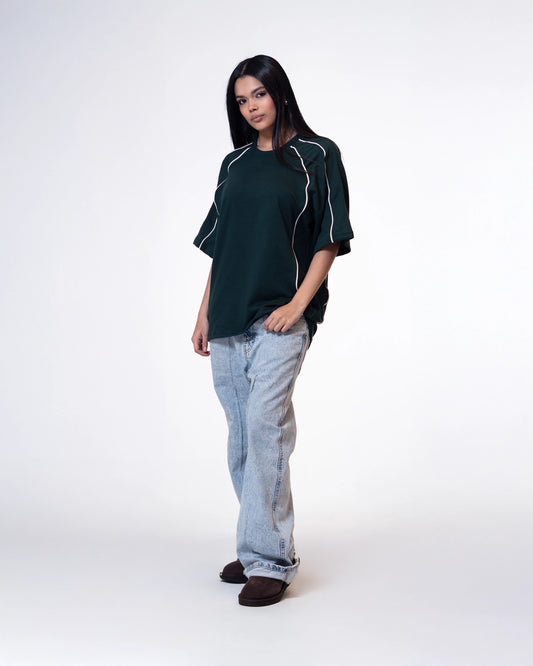 Camiseta Urban Verde Botella Lineas Marfil