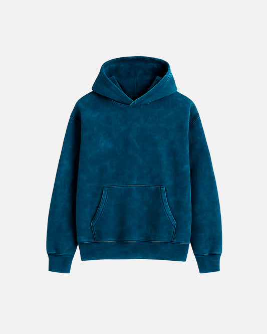 Hoodie Acid Wash Azul Petroleo