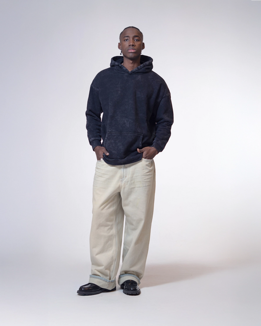 Hoodie Acid Wash Negro